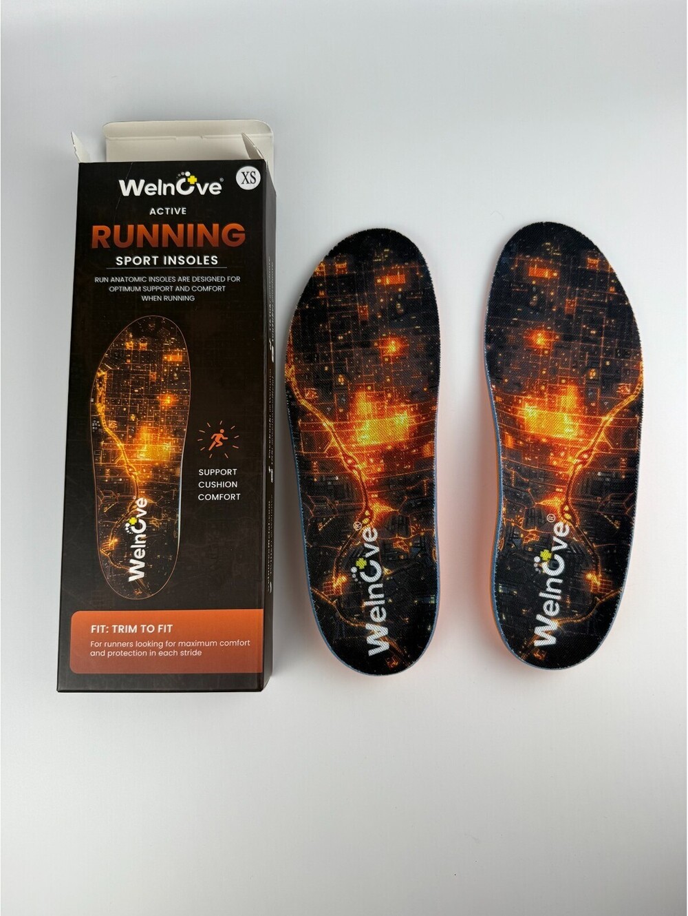Welnove Active Running Sport Insoles XS Shock Absorption Shoe Inserts Trim Fit